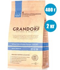 Grandorf Adult Skin&Coat Care сухой корм для домашних кошек с белой рыбой и индейкой 2 кг.  